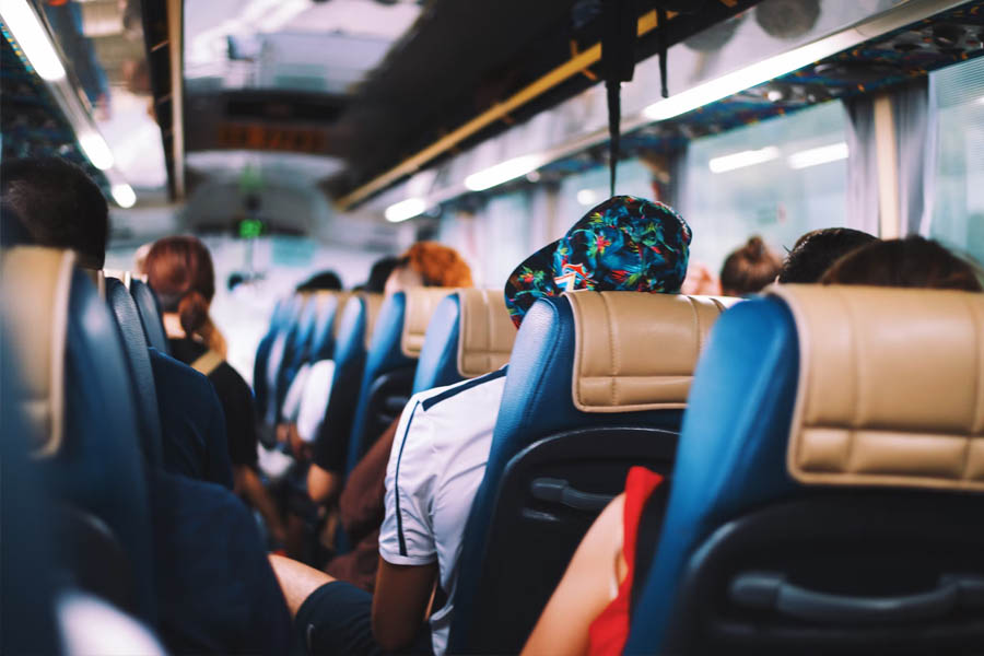 tour group aboard a bus